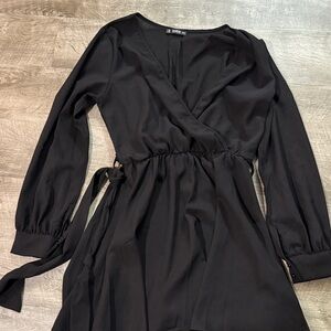SHEIN Black Long Sleeve Wrap Dress
